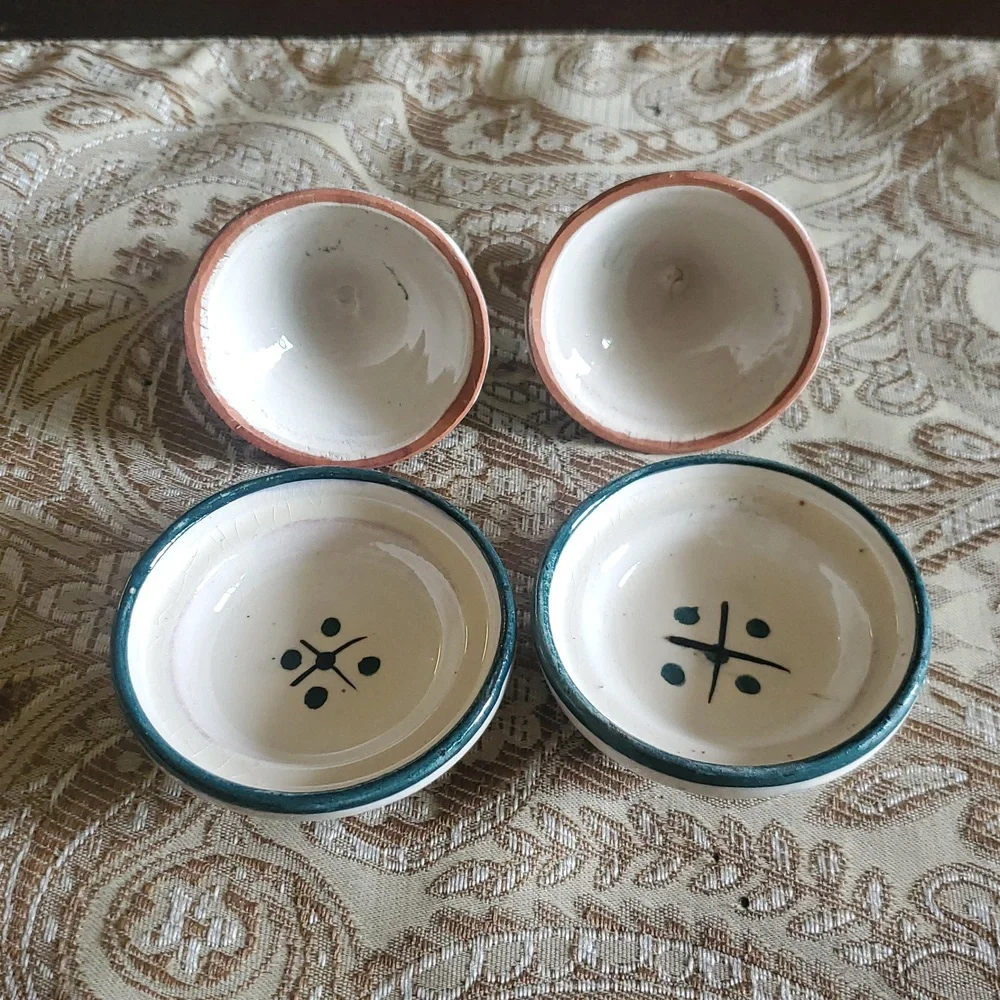 Handcrafted Ceramic Tagine Set - Green and White Set Of 2.